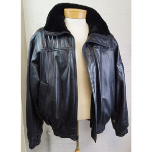 Vintage Georgie Black Leather & Fur Reversible Bomber Jacket Men’s XL